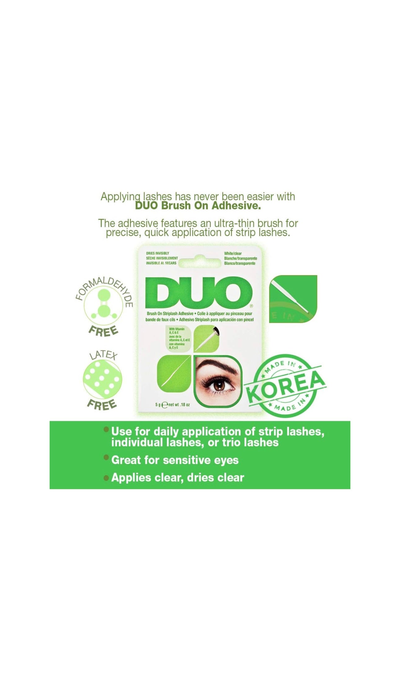 DUO Brush-On Lash Glue – Clear Strip Eyelash Adhesive with Vitamins A, C & E, Long Lasting Eyelash Glue, 0.18 oz