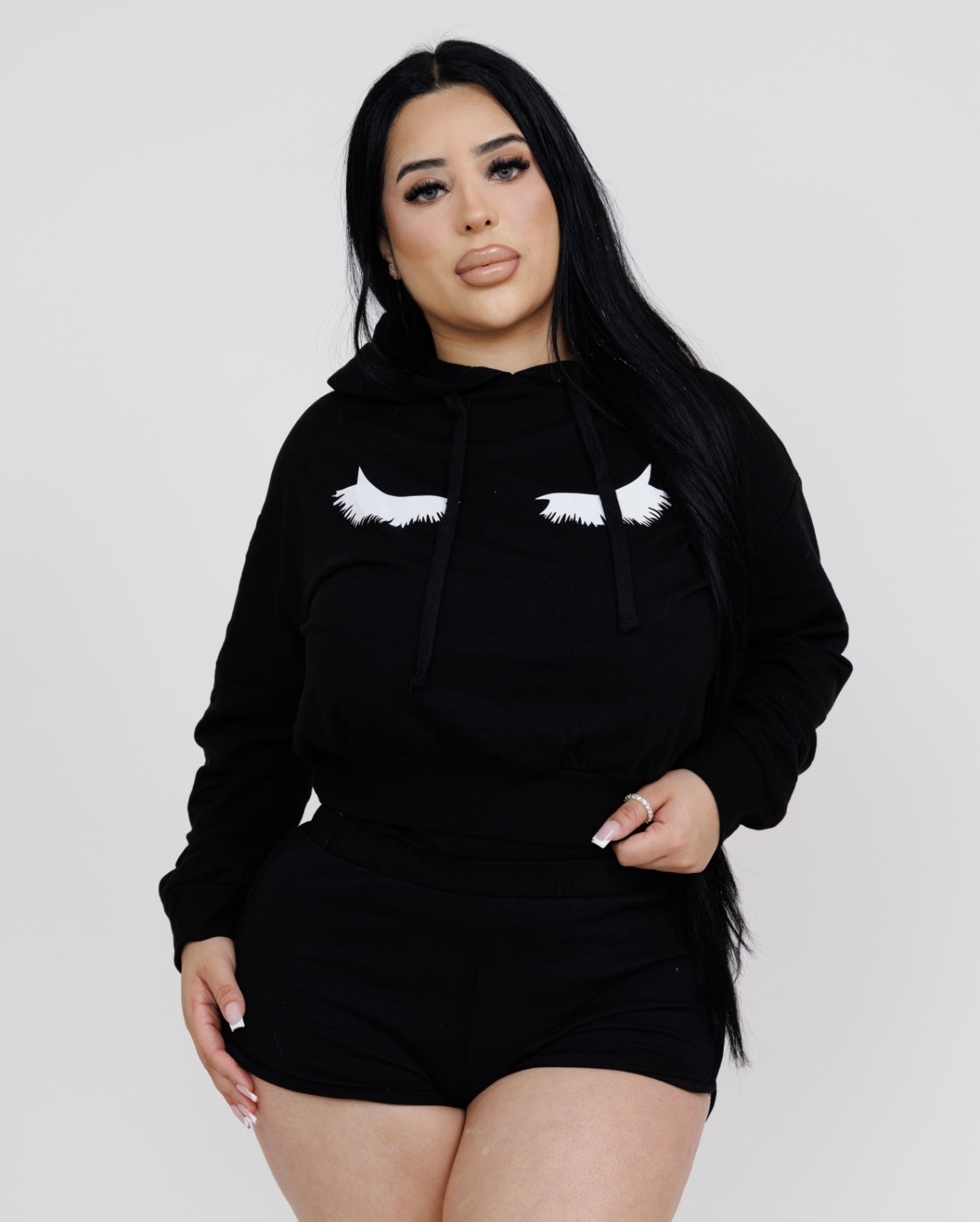 Black Graphic Lashes Hoodie