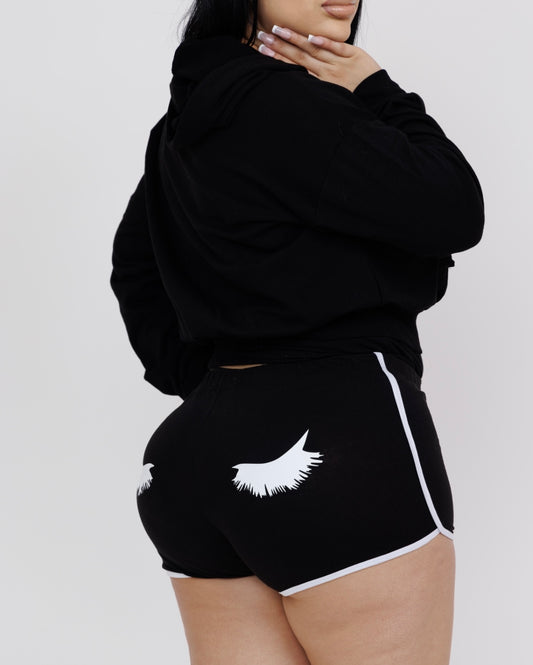 Classic White Edge: Black Graphic Lash Loose shorts